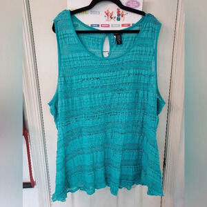 Torrid Teal Lace Peplum Scoop Neck Sleeveless Tank  in Size 5